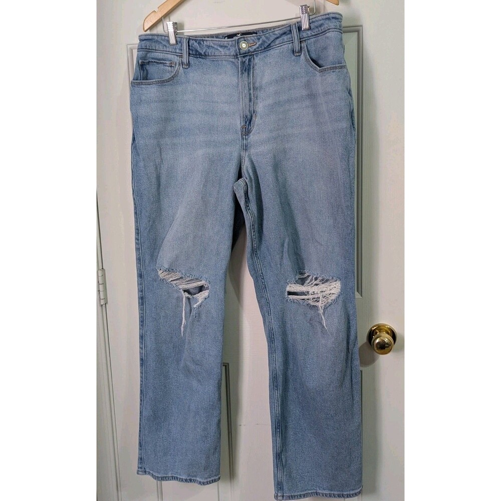 Hollister Dad Jeans Womens 16 Vintage Stretch High-Rise Light Wash Distressed